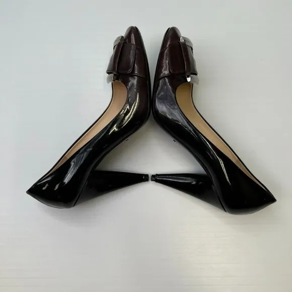 Prada Pump Women 7.5 Leather Patent Italy Buckle Square Heel Shiny Ombre Core Go