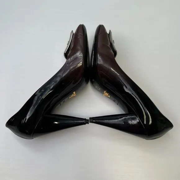 Prada Pump Women 7.5 Leather Patent Italy Buckle Square Heel Shiny Ombre Core Go