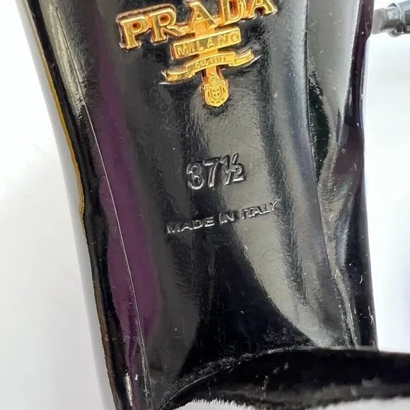 Prada Pump Women 7.5 Leather Patent Italy Buckle Square Heel Shiny Ombre Core Go