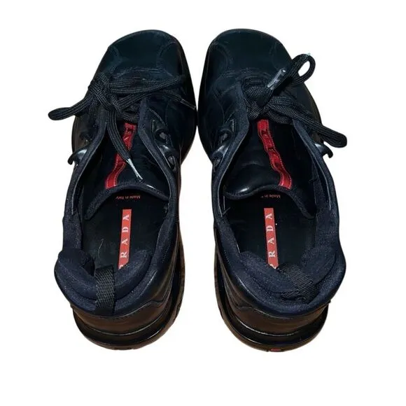 Prada Rare Vintage Chunky Square Toe Black Leather Shoes UK 7.5 US 8.5