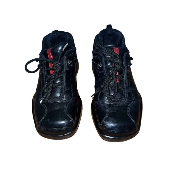 Prada Rare Vintage Chunky Square Toe Black Leather Shoes UK 7.5 US 8.5