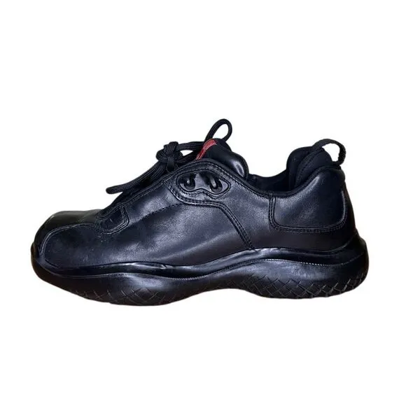 Prada Rare Vintage Chunky Square Toe Black Leather Shoes UK 7.5 US 8.5