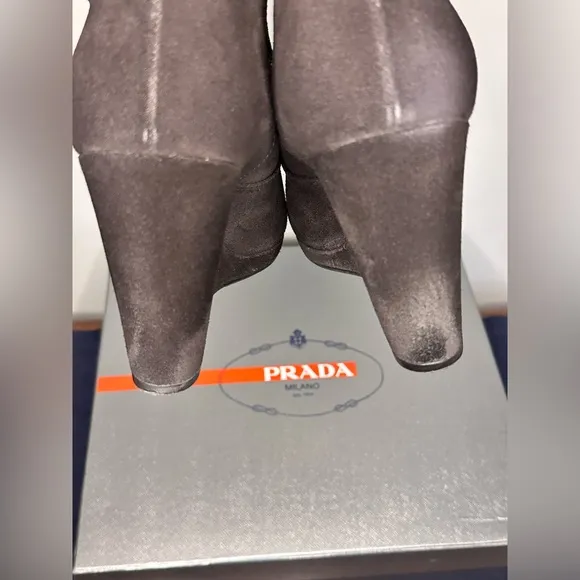 PRADA !! Sport Black (Nero) Suede Wedge Mid Ankle Boot Women's Bootie 41 / 10US