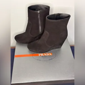 PRADA !! Sport Black (Nero) Suede Wedge Mid Ankle Boot Women's Bootie 41 / 10US