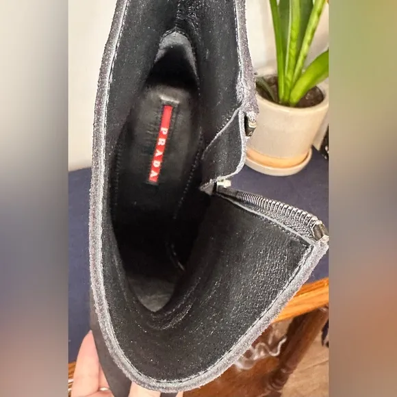 PRADA !! Sport Black (Nero) Suede Wedge Mid Ankle Boot Women's Bootie 41 / 10US