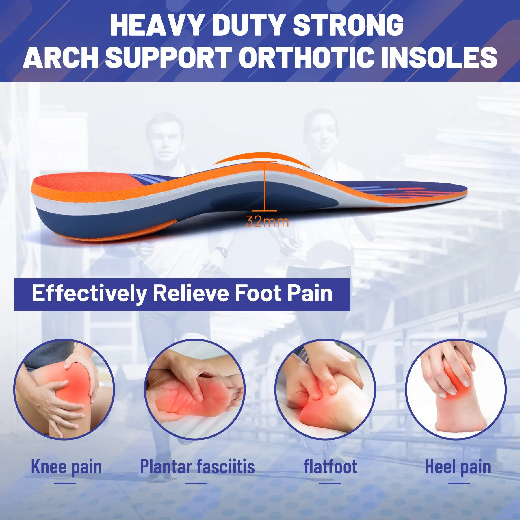 Premium High Arch Support Orthopedic Insoles for Plantar Fasciitis Relief, Cushioning Foot Inserts for Flat Feet, Deep Heel Cup, Shock Absorption for Men and Women