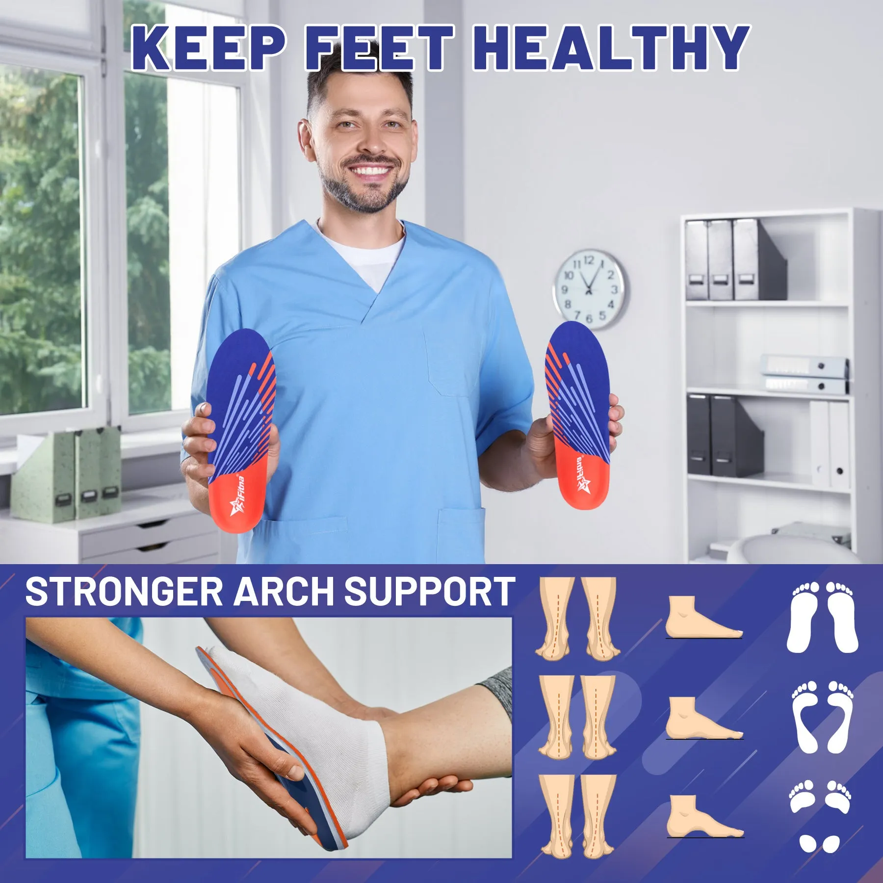 Premium High Arch Support Orthopedic Insoles for Plantar Fasciitis Relief, Cushioning Foot Inserts for Flat Feet, Deep Heel Cup, Shock Absorption for Men and Women