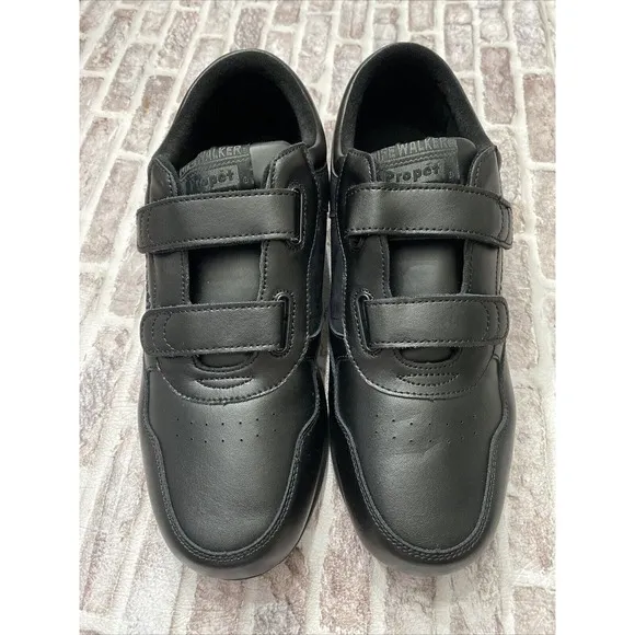 Propet Wide Black Leather Walking Shoes Life Walker Orthopedic No Tie 13 3E Wide