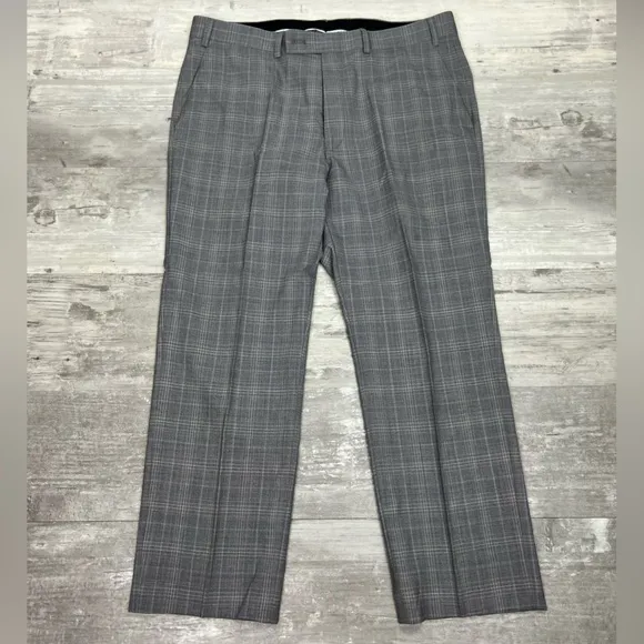 Psycho Bunny Grey &amp; Blue Plaid Slim Dress Pants 36