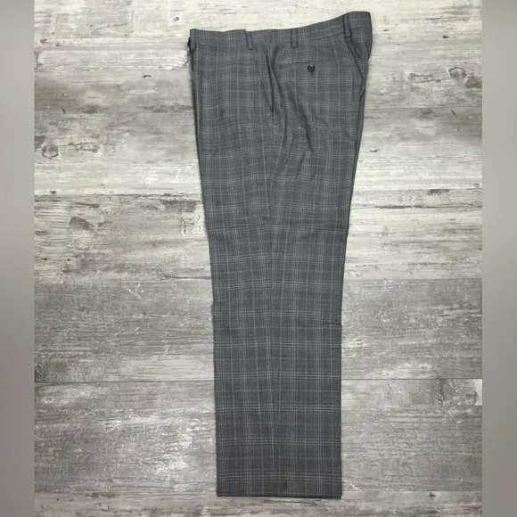 Psycho Bunny Grey &amp; Blue Plaid Slim Dress Pants 36