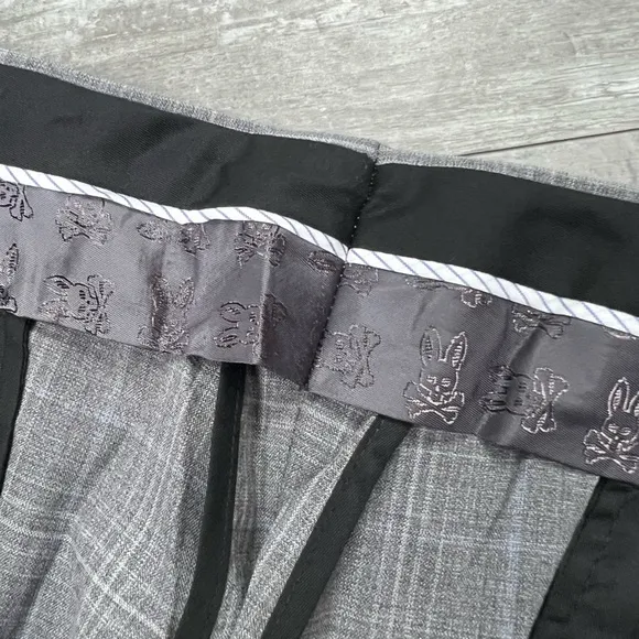 Psycho Bunny Grey &amp; Blue Plaid Slim Dress Pants 36
