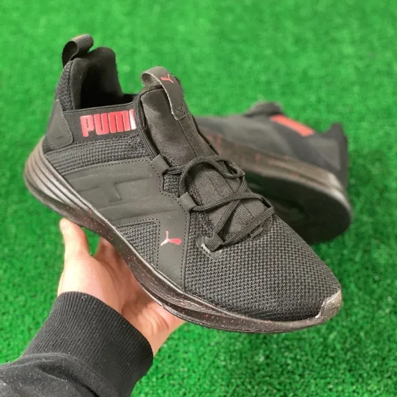 Puma Softride Mid Top Mens Athletic Gym Shoes Black Red 376489-01 NEW Sz 8.5