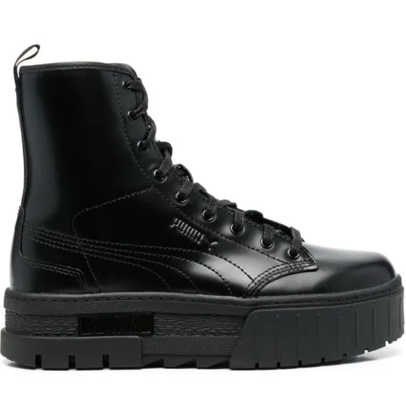 PUMA x Dua Lipa Mayze Platform Combat Boots Mid Calf Black Lace-up Goth Emo Sz 6