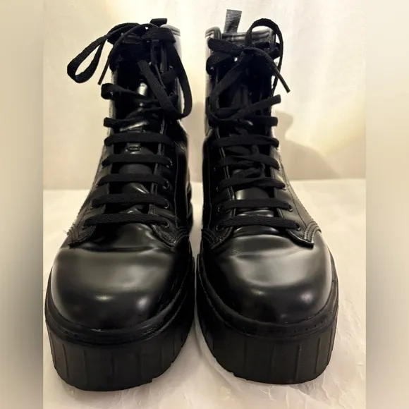 PUMA x Dua Lipa Mayze Platform Combat Boots Mid Calf Black Lace-up Goth Emo Sz 6