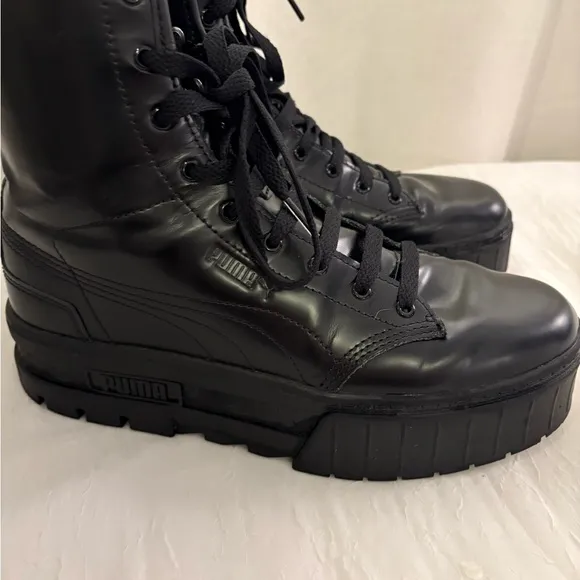PUMA x Dua Lipa Mayze Platform Combat Boots Mid Calf Black Lace-up Goth Emo Sz 6
