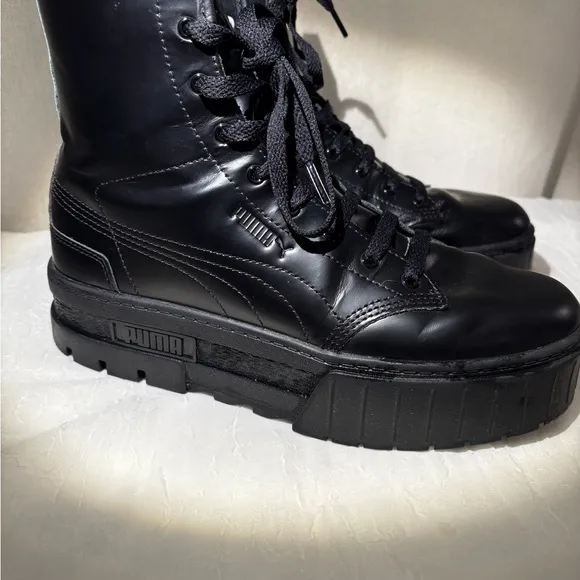 PUMA x Dua Lipa Mayze Platform Combat Boots Mid Calf Black Lace-up Goth Emo Sz 6