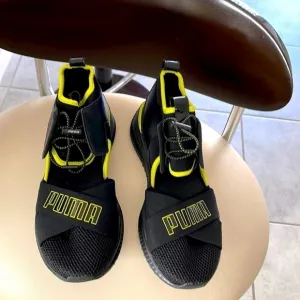 Puma/Fenty Black &amp; Lime Green Open Sneakers