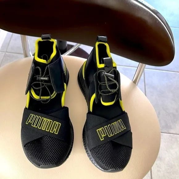 Puma/Fenty Black &amp; Lime Green Open Sneakers