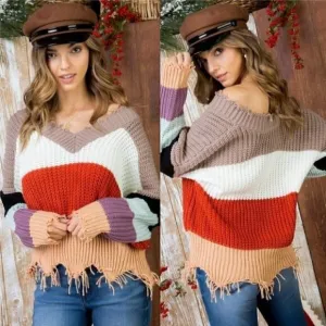 pumpkin spice Distressed Oversized Sweater Top