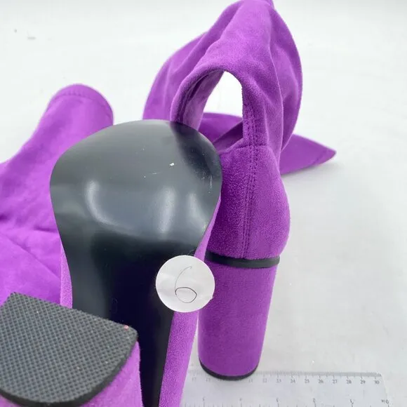 Purple Women Over The Knee Chunky High Heels Stretch Thigh High Long Boot