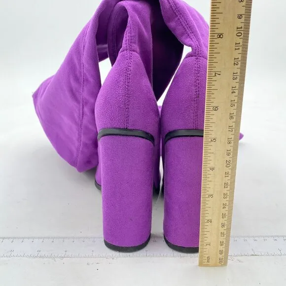 Purple Women Over The Knee Chunky High Heels Stretch Thigh High Long Boot