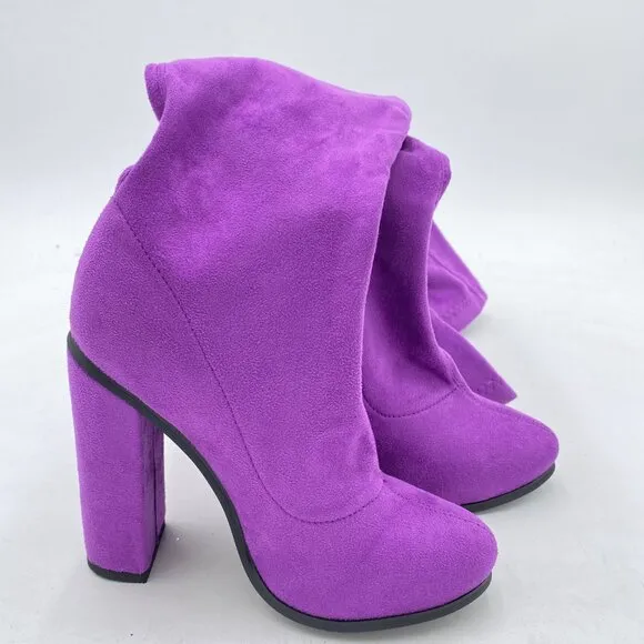 Purple Women Over The Knee Chunky High Heels Stretch Thigh High Long Boot