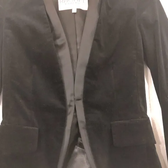 Rachel Roy black slim fit velvet luxe elegant blazer with satin lapel size 0 new