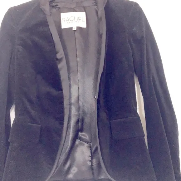 Rachel Roy black slim fit velvet luxe elegant blazer with satin lapel size 0 new