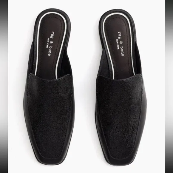 Rag &amp; Bone Aslen Black Leather Slip-On Mule Shoes Size 8