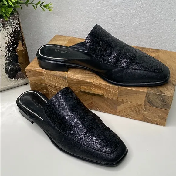 Rag &amp; Bone Aslen Black Leather Slip-On Mule Shoes Size 8