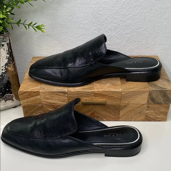Rag &amp; Bone Aslen Black Leather Slip-On Mule Shoes Size 8