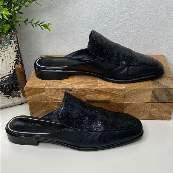 Rag &amp; Bone Aslen Black Leather Slip-On Mule Shoes Size 8