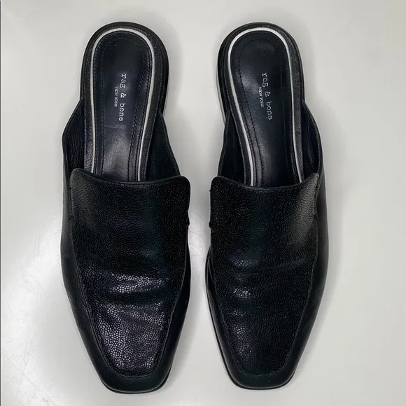 Rag &amp; Bone Aslen Black Leather Slip-On Mule Shoes Size 8