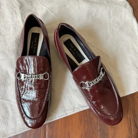 RAG &amp; BONE Cooper Patent Chain Loafer in Bordeaux ITALY MADE