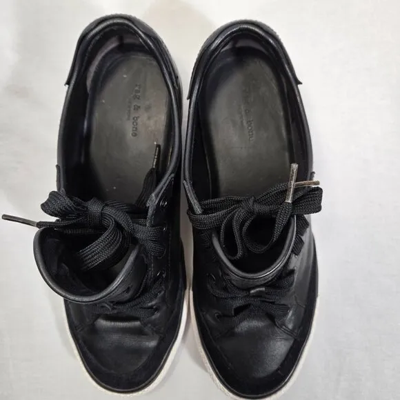 RAG &amp; BONE Elevated Basic Officecore BLACK Leather Rb Army Sneaker Women Size 10