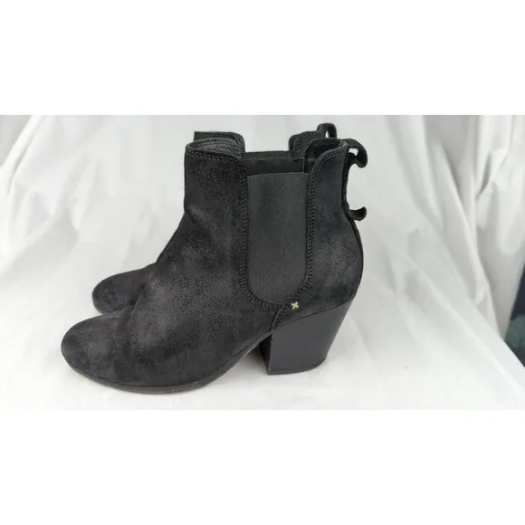 Rag &amp; Bone NY Devon Black Suede Ankle Boots Booties Heels Stretch Leather 7.5 38