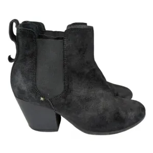 Rag &amp; Bone NY Devon Black Suede Ankle Boots Booties Heels Stretch Leather 7.5 38