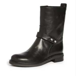 Rag &amp; Bone Slayton moto boot. Black Leather Mid-Calf Boots with Silver Details