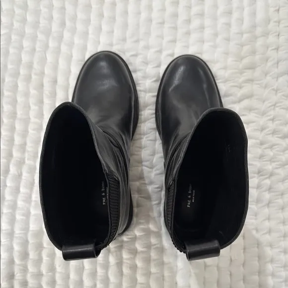 Rag &amp; Bone Slayton moto boot. Black Leather Mid-Calf Boots with Silver Details