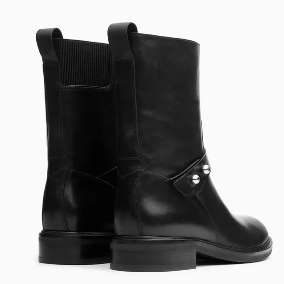 Rag &amp; Bone Slayton moto boot. Black Leather Mid-Calf Boots with Silver Details