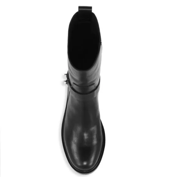 Rag &amp; Bone Slayton moto boot. Black Leather Mid-Calf Boots with Silver Details