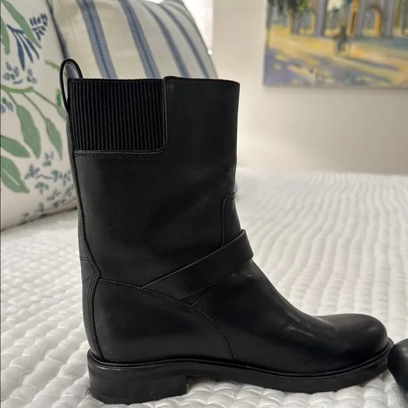 Rag &amp; Bone Slayton moto boot. Black Leather Mid-Calf Boots with Silver Details