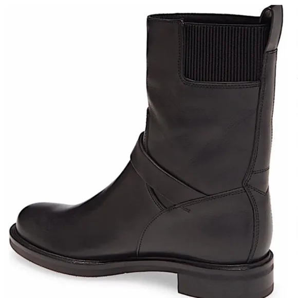Rag &amp; Bone Slayton moto boot. Black Leather Mid-Calf Boots with Silver Details
