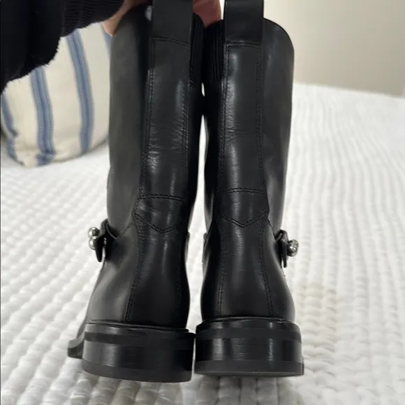 Rag &amp; Bone Slayton moto boot. Black Leather Mid-Calf Boots with Silver Details