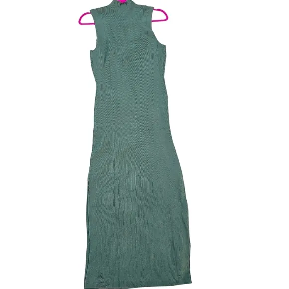 RAISECOM Sleeveless Knit Maxi Sweater Dress Mock Neck Ribbed Army Green size xl
