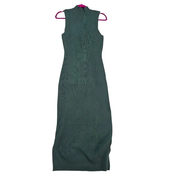 RAISECOM Sleeveless Knit Maxi Sweater Dress Mock Neck Ribbed Army Green size xl