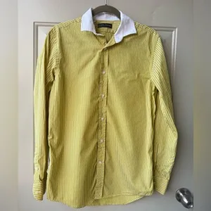 Ralph Lauren Black Label Mens Yellow Stripe Slim Fit Dress Shirt Italy Sz 15 Y2K