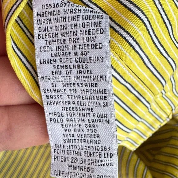 Ralph Lauren Black Label Mens Yellow Stripe Slim Fit Dress Shirt Italy Sz 15 Y2K