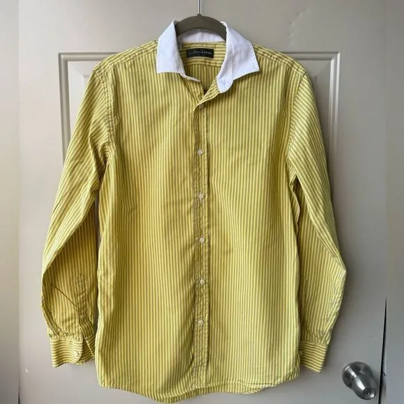 Ralph Lauren Black Label Mens Yellow Stripe Slim Fit Dress Shirt Italy Sz 15 Y2K