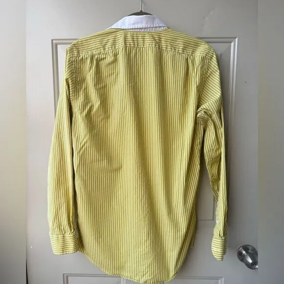 Ralph Lauren Black Label Mens Yellow Stripe Slim Fit Dress Shirt Italy Sz 15 Y2K